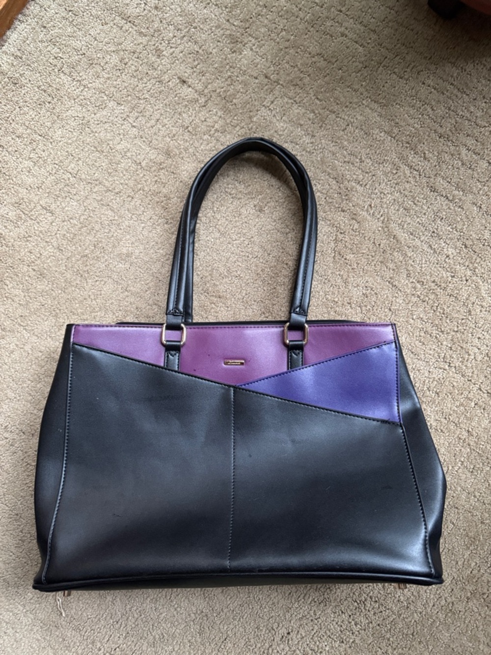 Black Tote Laptop Bag with Purple Accent Panels